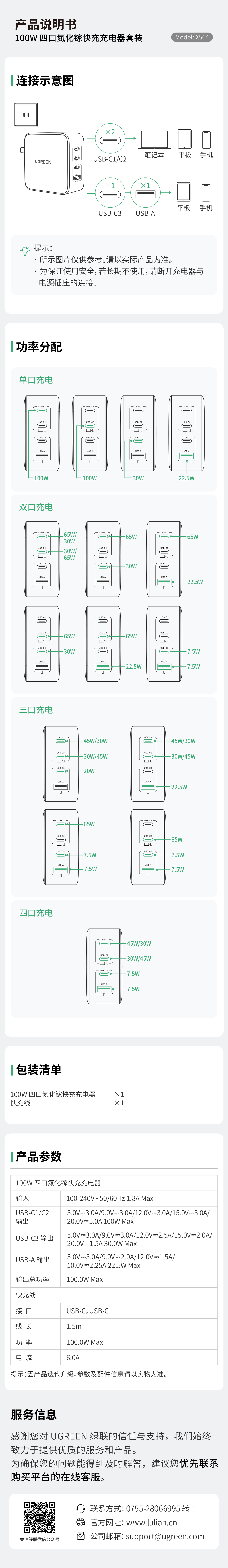 100W四口氮化镓快充充电器套装，支持多设备同时快充
